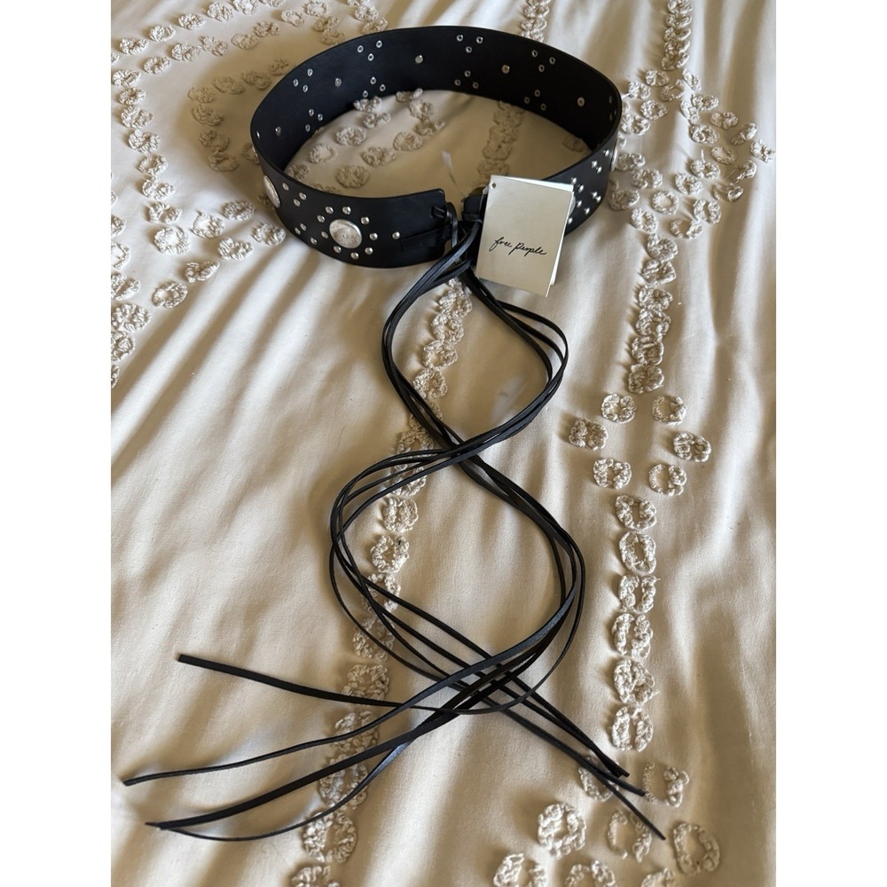 Free People Studded Wrap Tie Leather Belt Black One Size Boho Western - Picture 3 of 8
